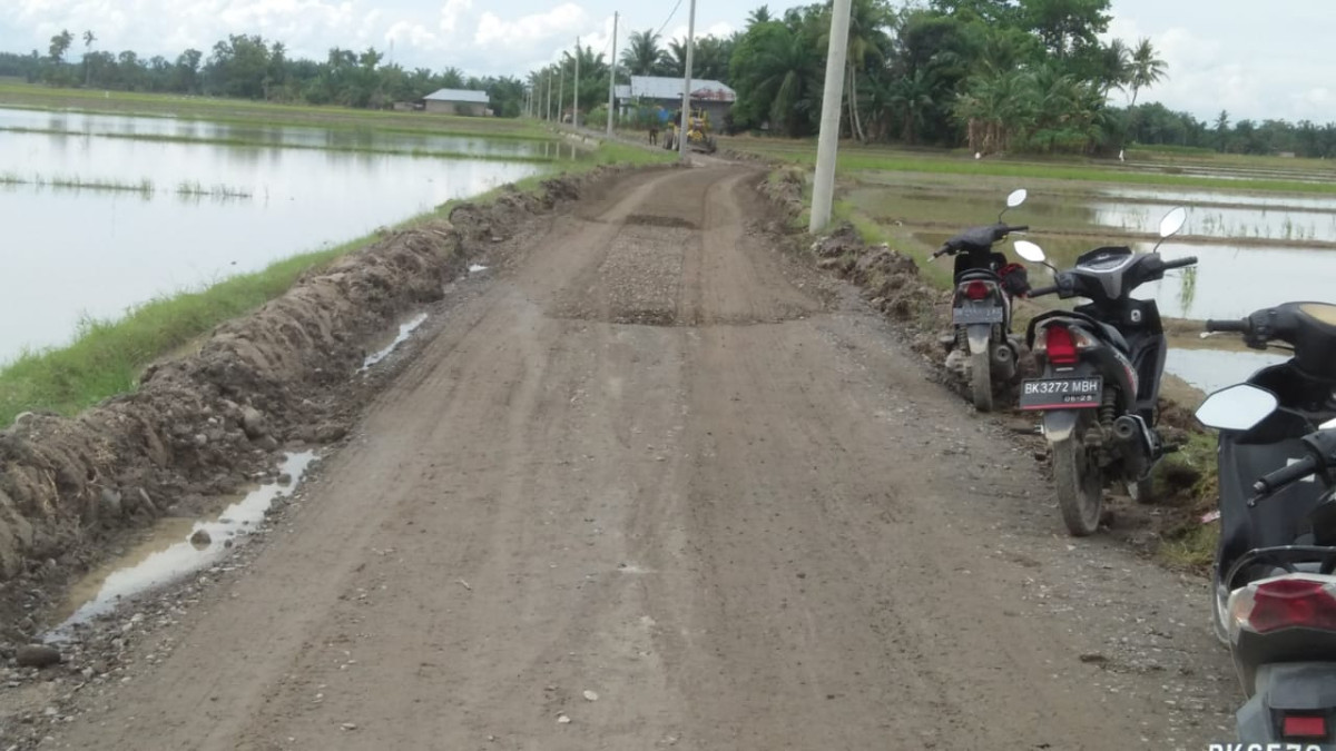 Pekerjaan dusun VI desa pematang Ganjang hotmik sepanjang 729 meter lebar 3 meter,,,  hotmik 329 meter