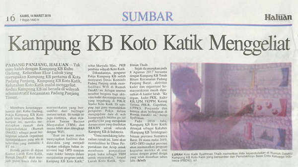 Kliping berita haluan mengenai Kampung KB Koto Katik
