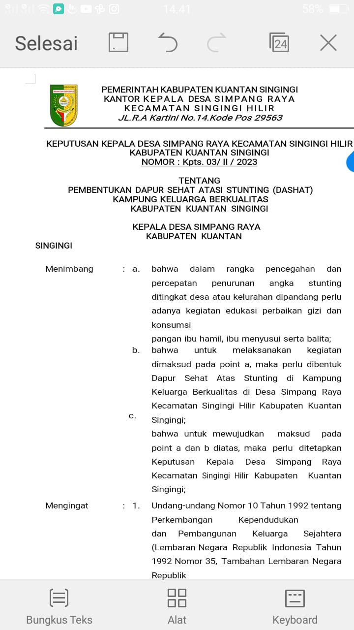 DAPUR SEHAT ATASI STUNTING KAMPUNG KELUARGA BERKUALITAS DI DESA SIMPANG RAYA