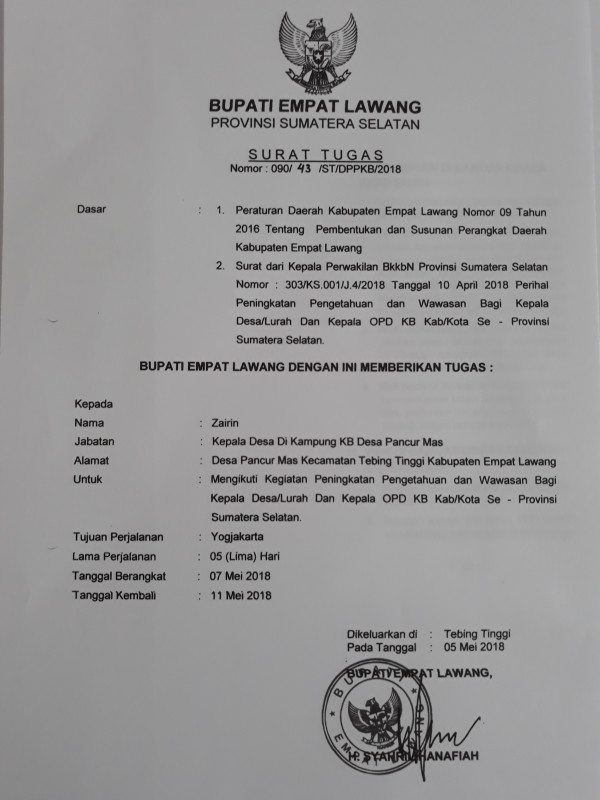 Kepala Desa Mengikuti Kegiatan Peningkatan Pengetahuan dan Wawasan Bagi Kepala Desa/Lurah dan Kepala OPD KB Kab/Kota Se-Provinsi Sumatera Selatan