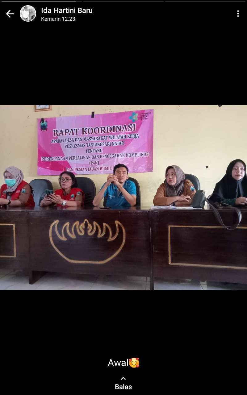 Rapat koordinasi aparat desa dan masyarakat wilayah kerja Puskesmas Tanjungsari tentang Perencanaan persalinan dan pencegahan komplikasi (P4K) dan Pemantauan Ibu Hamil