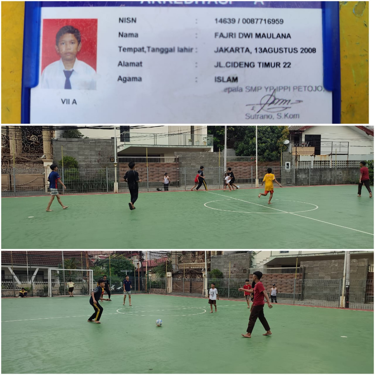 Anak anak warga dari Petojo Utara sedang bermain futsal