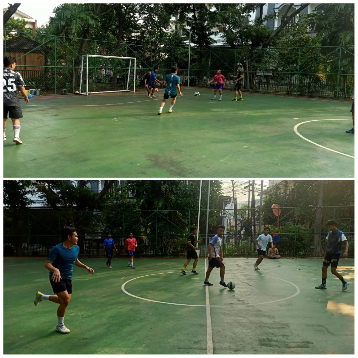 Tim Futsal Dewasa (Maminah) bermain futsal di Lapangan RPTRA Kenanga Cideng