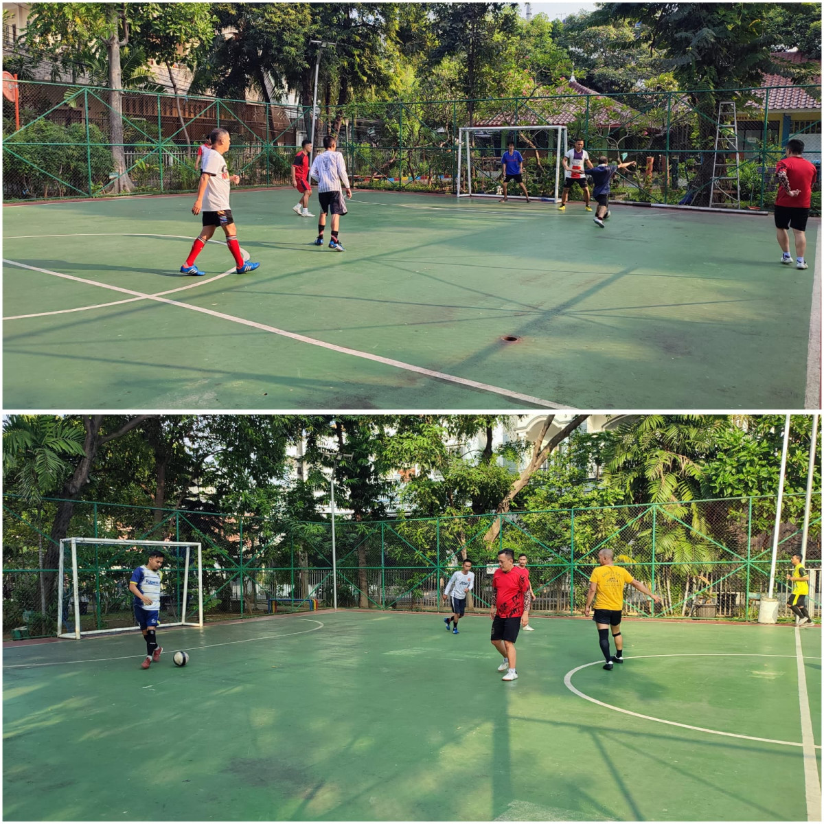 Tim Futsal Dewasa (Oca) bermain futsal di Lapangan RPTRA Kenanga Cideng