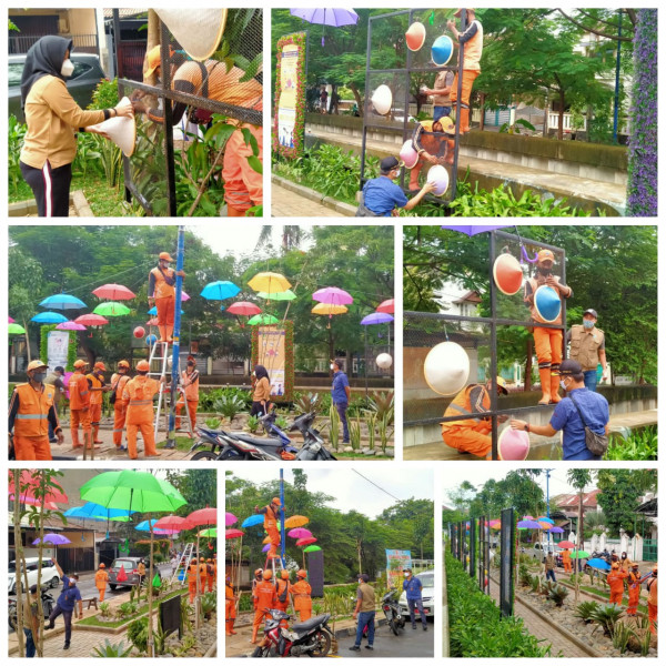 Pemasangan caping dan payung lokasi Taman TIKTAS RW 04 Kel CP