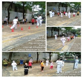 Kegiatan Pelatihan Taekwondo dari Suku Dinas Pemuda & Olahraga di lapangan Rptra kampung benda.