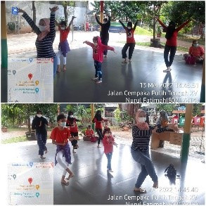 Kegiatan Latihan menari dari Sudin Kebudayaan Kota Administrasi Jakarta Pusat di Aula RPTRA Kampung Benda dengan pelatih Bunda Roeri.