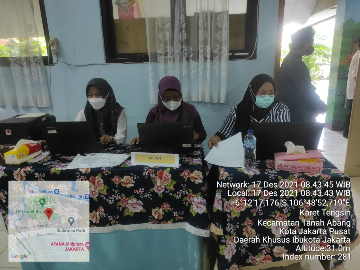 Vaksinasi Covid 19 oleh PKM kecamatan tanah Abang di SDN  13 KaretTengsin