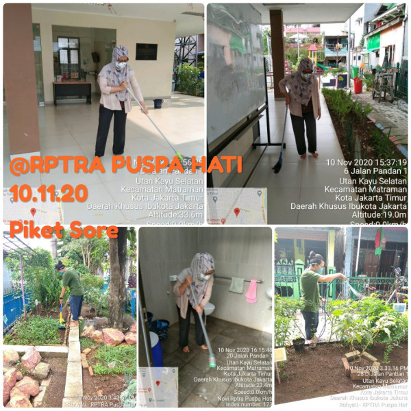 Kegiatan piket dan monitoring pengelola Rptra kelurahan Utan Kayu Selatan 10 November 2020