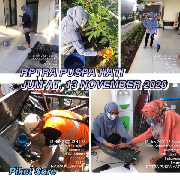 Kegiatan Piket dan Monitoring pengelola Rptra kelurahan Utan Kayu Selatan 13 November 2020