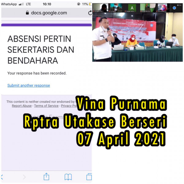 Webinar Pertin Sekretaris dan Ceramah Penyuluhan Hukum Terpadu. Rabu,07 April 2021