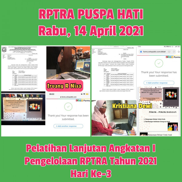 Webinar Pelatihan Lanjutan Angkatan I Pengelolaan RPTRA Tahun 2021 Hari Ke-3 oleh Pusbanglat PPAPP