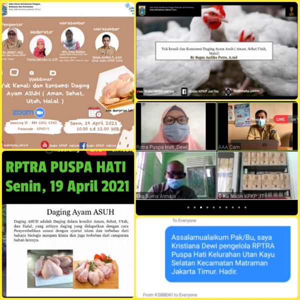 Webinar Yuk Kenali dan Konsumsi Daging Ayam ASUH (Aman,Sehat,Utuh,Halal) oleh Sudin KPKP Jaktim. Senin 19 April 2021