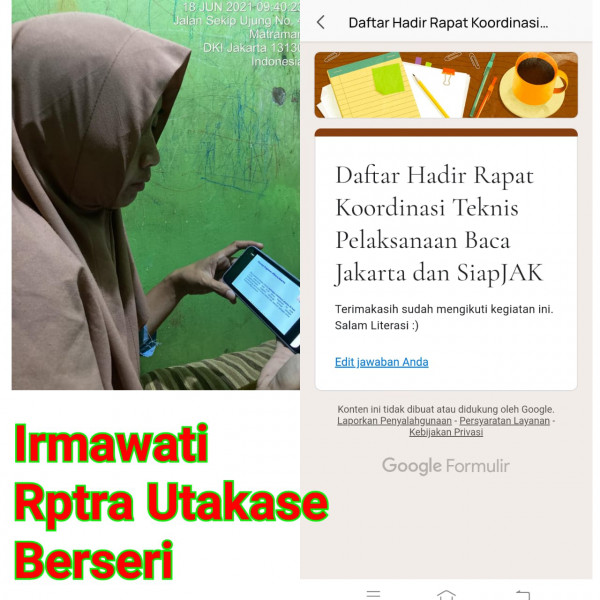 Zoom Rakor Teknis Pelaksanaan Baca Jakarta dan SiapJak_Rptra Utakase Berseri_18 Juni 2021