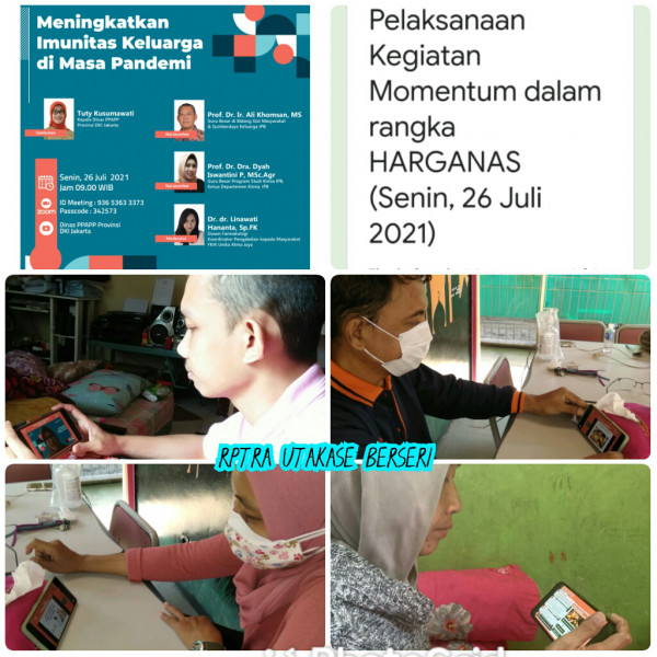 Assalamualaikum,  mohon ijin menyampaikan Bapak/Ibu pengurus Rptra. Giat pengelola dalam rangka HARGANAS Tanggal 26-07-2 Webinar Zoom dan Youtube dengan tema Meningkatkan Imunitas Keluarga di Masa Pandemi ,