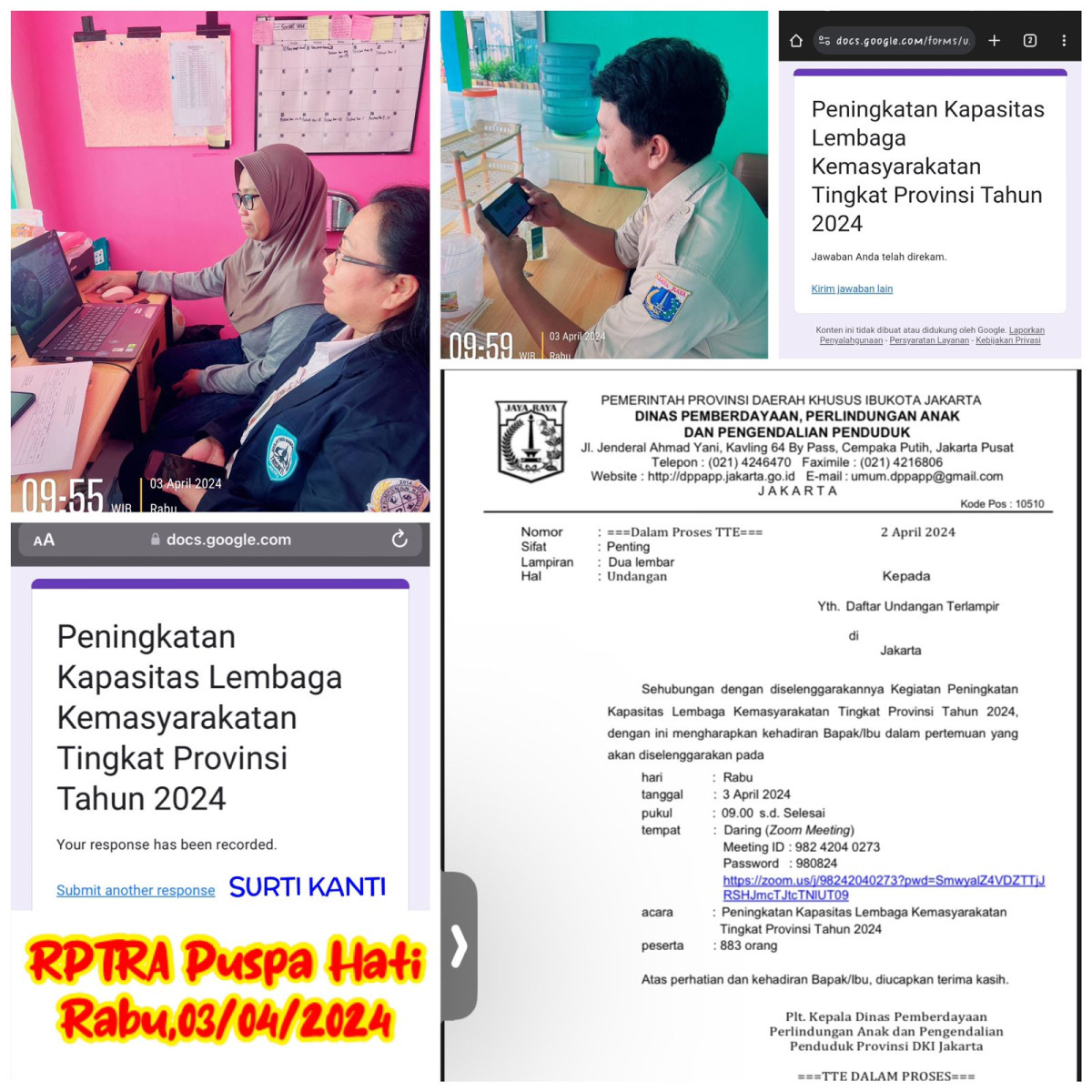 Zoom Meeting "Peningkatan Kapasitas Lembaga Kemasyarakatan Provinsi Semester 1  dari Sudin PPAPP Jakarta Timur"