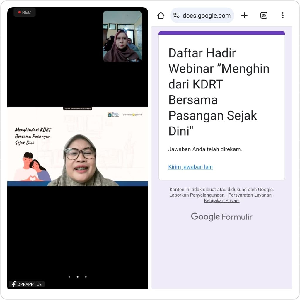 MENGIKUTI ZOOM MENGHINDARI KDRT BERSAMA PASANGAN SEJAK DINI DAN ZOOM PENINGKATAN PARTISIPASI PEREMPUAN DALAM POLITIK,HUKUM, SOSIAL DAN EKONOMI