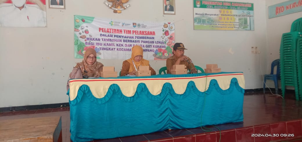 Pelatihan Tim Pelaksana Dalam Penyiapan Pemberian Makan Tambahan Berbasis Pangan Lokal Bagi Ibu Hamil KEK Dan Balita Gizi Kurang Tingkat Kecamatan