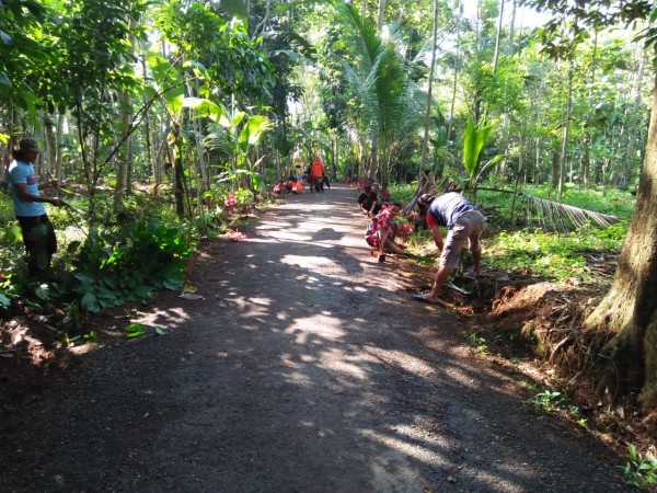 Warga bersama pengurus Kampung KB sedang bergotong-royong menanam bunga