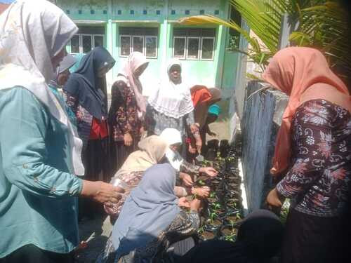 Ibu-ibu PKK dan Pemdes Tegalretno menanam cabai sebanyak 35 batang.