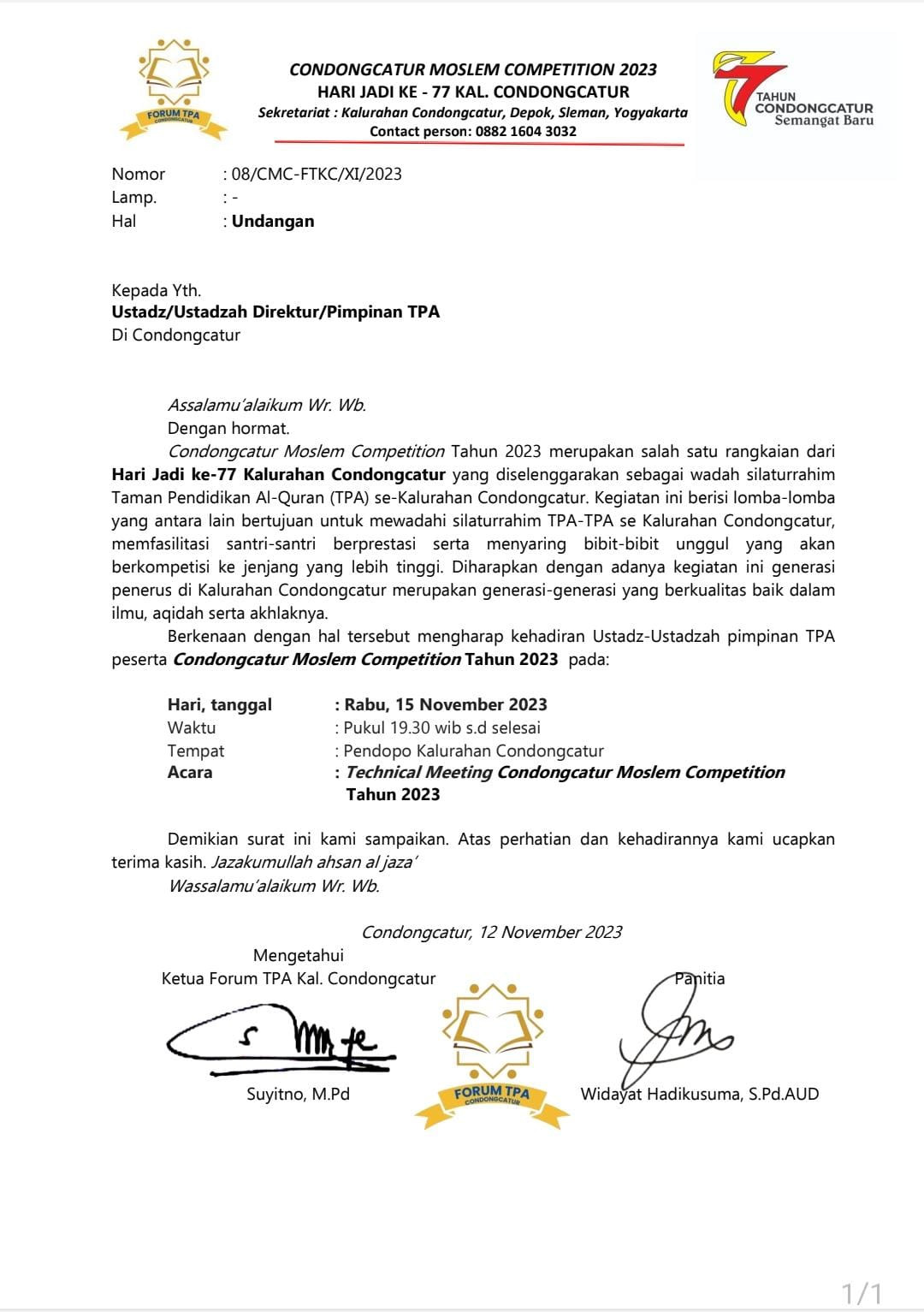 Technical meeting Condongcatur Moslem Competition 2023