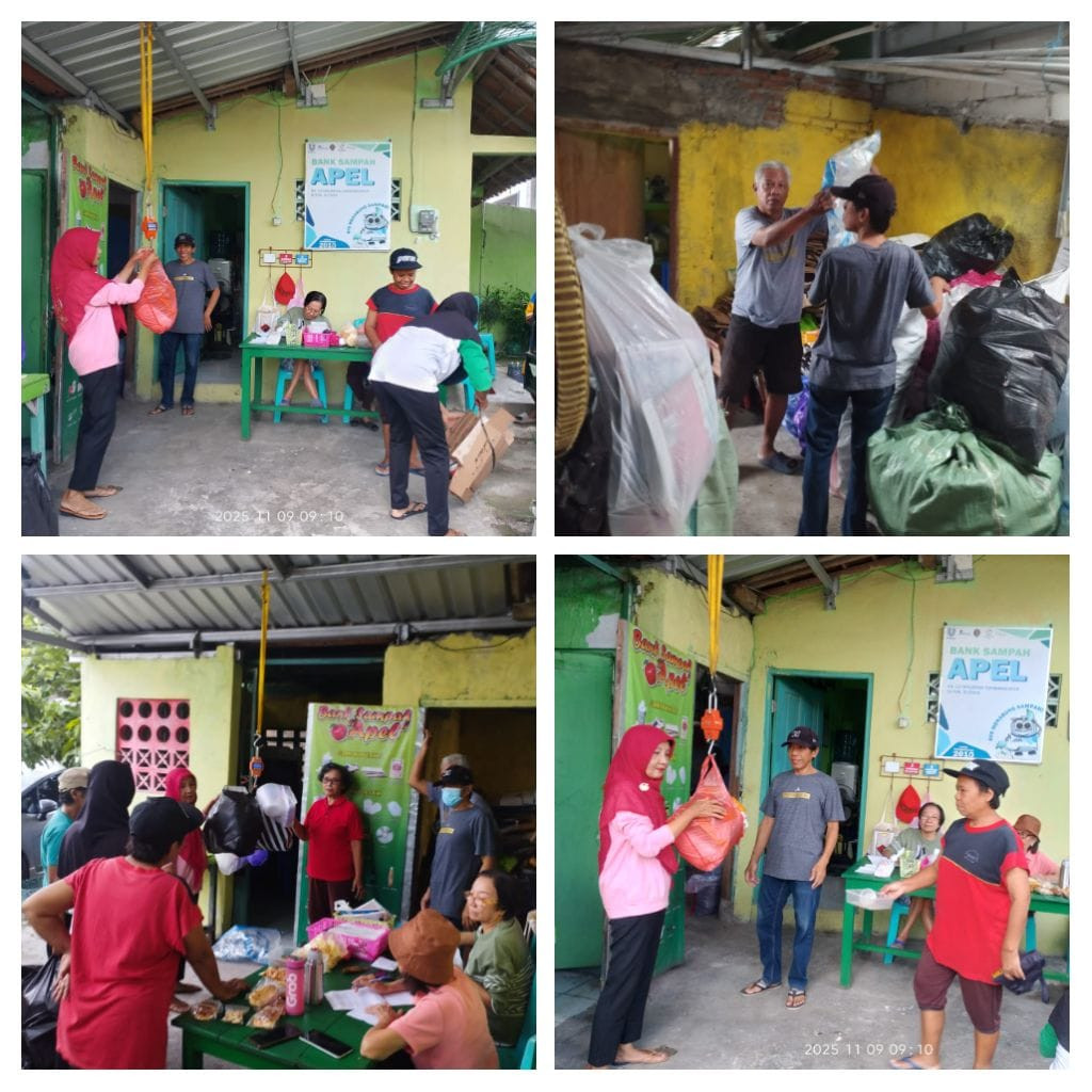 Penimbangan dan pemilahan sampah di ank sampah apel