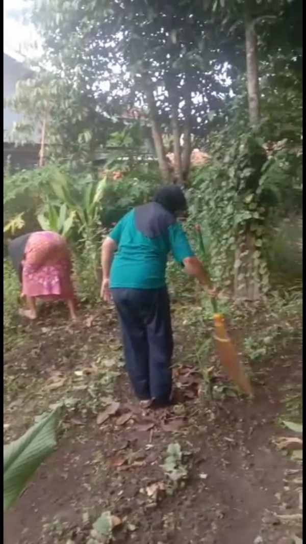 semangat kebersamaan ibu-ibu rt 002 dalam membersihkan kebun toga