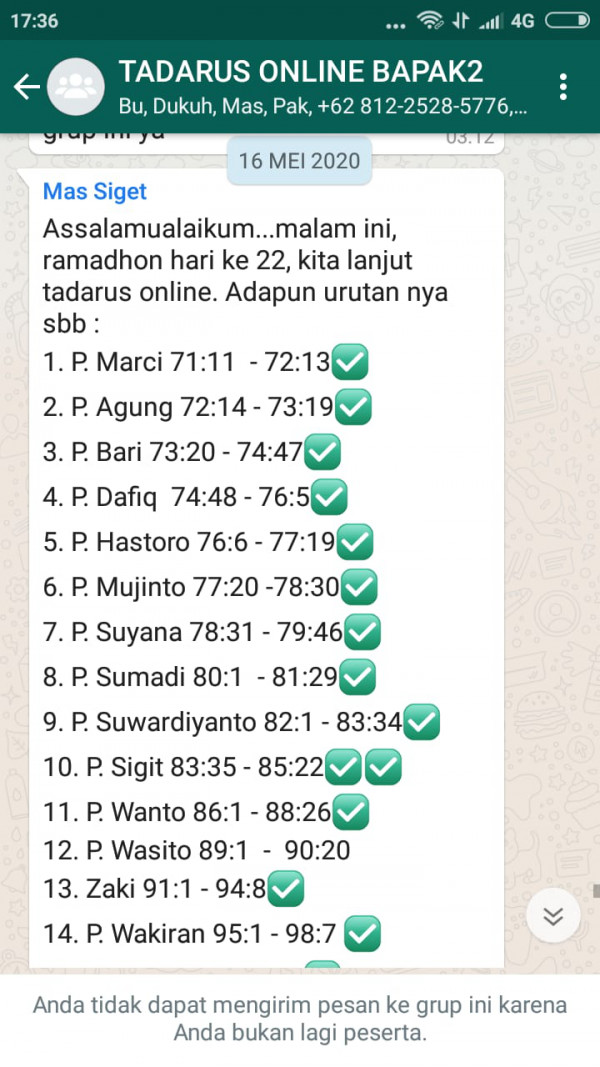 Tadarus Daring Jamaah Putra Masjid Nurul Iman