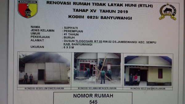 Renovasi Rumah Tidak Layak Huni (RTLH) Tahap XV oleh KODIM 0825 / Banyuwangi di Kampung KB