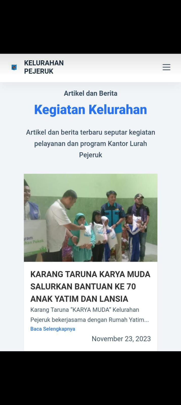 Karang taruna membagikan bantuan ke anak yatim dan lansia70 0rng