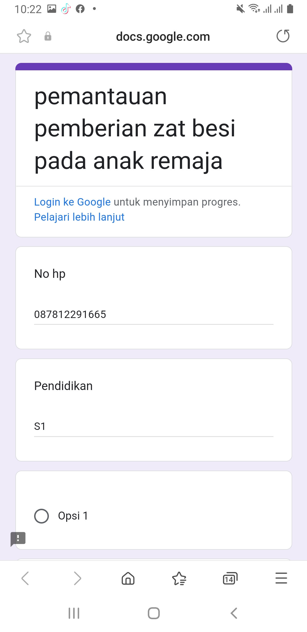 Contoh pengisian link