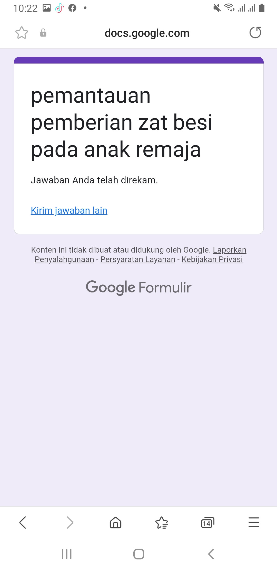 Hasil setelah mengisi link