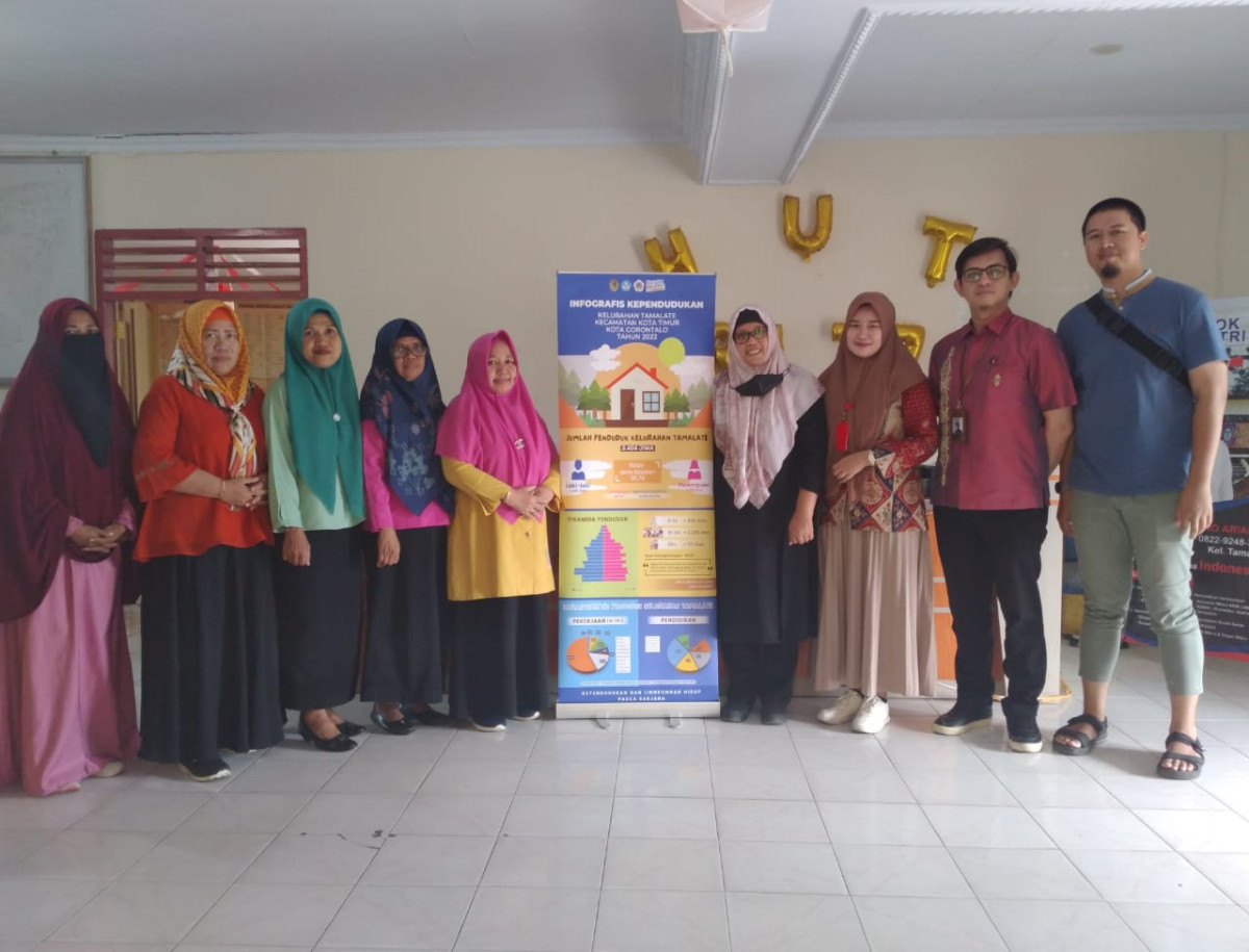 Foto bersama staf Kelurahan Tamalate dan Mahasiswa Magister Prodi Kependudukan dan Lingkungan Hidup Universitas Negeri Gorontalo